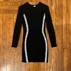 Divided Black Mini Dress with White Side Stripes
